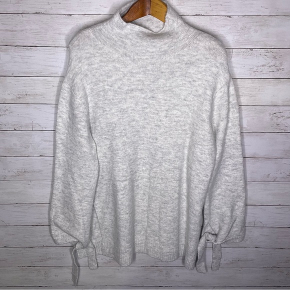 Coco + Carmen Oversized Slouchy Mock Neck Tie Cuff Sleeve tunic Sweater S/M - Picture 2 of 6